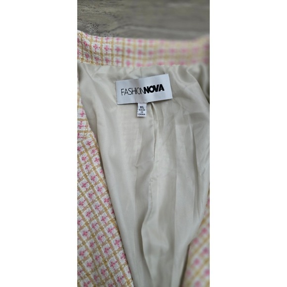 Fashion Nova Denim Tweed Blazer Jacket Women XL Pink Gold Blue - Picture 4 of 10